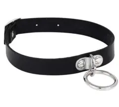 ブラックレザーチョーカー リング付き レゼ風チョーカー