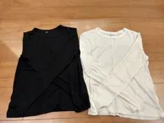 【GU】ソフトシアークルーネックT長袖 Mサイズ　ナチュラル•ブラック2枚セット