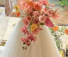 結婚式ブーケ　ウェディングブーケ　キャスケードブーケ　ブートニア付