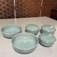 美濃焼 三島青磁 蓋物鉢 小鉢 5個セット