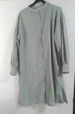 ノーカラーシャツ　　長袖シャツワンピース　チュニック