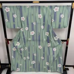 大*子様 単衣 裄68 洗える着物 化繊 小紋 大柄の花 着物T-9184