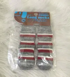 新品　犬用長靴下 Mサイズ グレー赤ストライプ