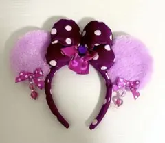 ディズニー ミニーちゃん カチューシャ イヤリング付き 紫 ピンク 水玉　ドット