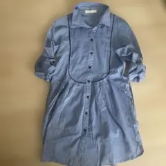 SALOND PAULAリネン風シャツワンピース 青 長袖