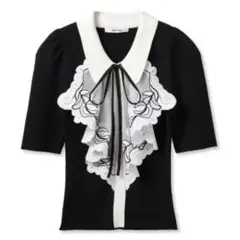 新品未使用　SNIDEL ラッフル刺繍ニットプルオーバー ブラック