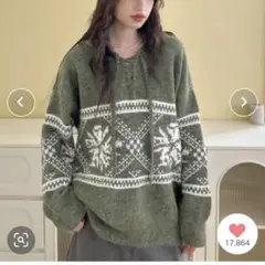 Ada. フード付き ノルディック プルオーバーニット