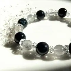 天然石ブレスレット/ブルータイガーアイ＆グレークォーツ＆水晶