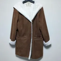 ブラウンフェイクムートンコート ボア襟付き
