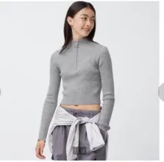 リブハーフジップセーター(長袖)Q/グレー/GU/M