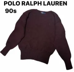90sビンテージ ラルフローレン ロゴ刺繍 ウール ニット L バーガンディ
