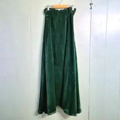 ダークグリーン ベルベット ロングスカート ベロア ユーロヴィンテージ