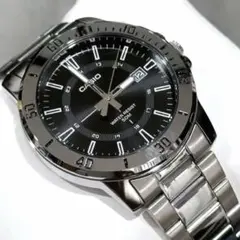 カシオ　アナログ腕時計　シルバーブラック　ステンレス　海外輸入モデル　新品未使用