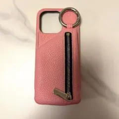 ajew iPhone15Proストラップ付き ピンク レザー