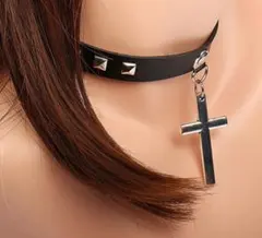 스터드 크로스 초커 유니섹스 블랙 크로스 할로윈 코스프레