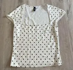 H&M devided コットン　ドットスクエアネックTシャツ S
