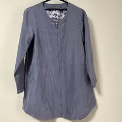 グレー ノーカラージャケット 花柄裏地