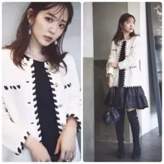 アプワイザーリッシェ　配色デザインニットジャケット