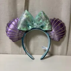 【ディズニー・カチューシャ】貝殻 アリエル 紫 水色 ラメ