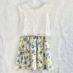 ヒアーズ　ノースリーブワンピース　刺繍　花柄　黄色系　Lのサムネイル