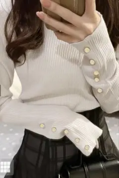 GRL クルーネック袖ボタンリブニットトップス[k9274f]
