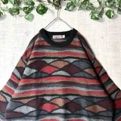 90S vintage 総柄ニット セーター メンズL アクリル 古着 個性派 