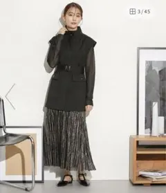 ナノユニバース　ラメストライプチュールギャザースカート　M