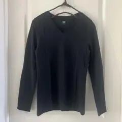 未使用✨ユニクロUNIQLO✨黒ブラックVネックリブハイネックT M シンプル