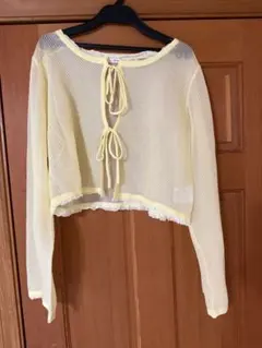 W CLOSET ショート丈 メッシュカーディガン イエローのサムネイル