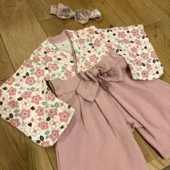 【りりんご様専用】mocmofベビー袴ロンパース 80 ピンク前開き＋ヘアバンド