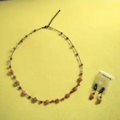 オレンジ系ビーズ ネックレスとイヤリング セット