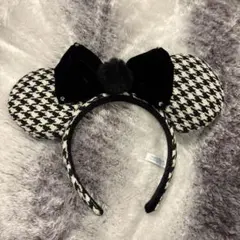 ミッキーマウス耳カチューシャ（チェック柄）一度使用