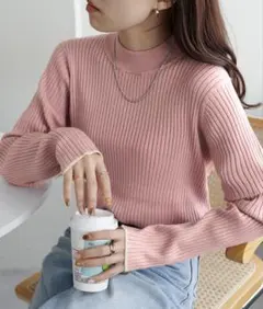 DISCOAT ピンク リブ編み 長袖セーター L