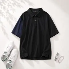ユニクロ+j［M］美品◎大人カジュアル◎シルクブレンド◎バイカラーポロシャツのサムネイル