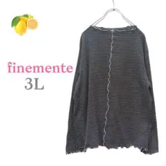 『finemente』長袖カットソー ボーダー 黒 白【3L】メロウ ハイネック