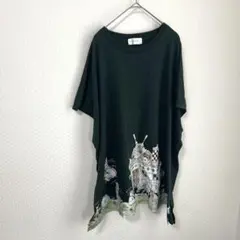 リベットアンドサーチ 動物 イラスト ゆったり グリーン 半袖 チュニック