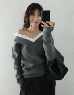 chiemi様専用CLANE 2WAY FRILL V NECK KNIT