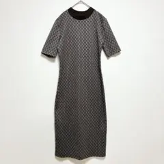 ZARA ジャガード ニットワンピ 半袖ワンピ 5部袖　ブラウン　総柄
