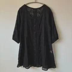apart by lowrys ブラック 五分袖 花柄刺繍 レースチュニック Ｍのサムネイル