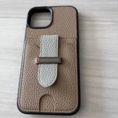 ベージュ レザー風 iPhone14ケース カードポケット付き