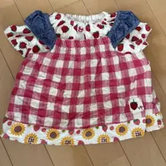 キムラタン　トップス2枚　いちご柄Tシャツとチェックのキャミ　チュニック80