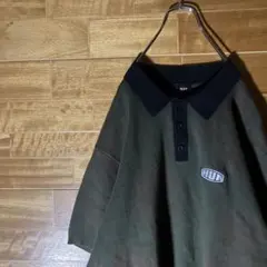 HUF サマーニット　ポロシャツ　カーキー　黒　茶色　総柄　ハーフボタン　刺繍のサムネイル