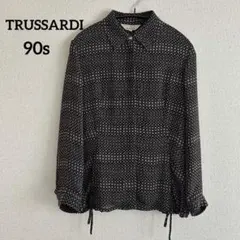 【美品】90s トラサルディ 総柄シアーブラウス 42 ドローコードのサムネイル