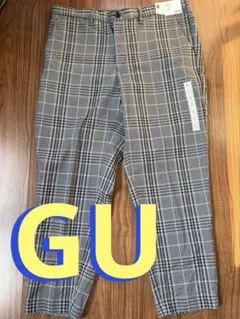GU ジーユー　グレー　チェック柄 イージーアンクルパンツ　XL