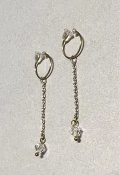 クリスタル　チェーン　ゴールドフープイヤリング