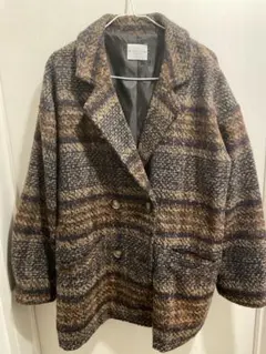 ブークレー起毛チェック柄ダブルジャケットコート