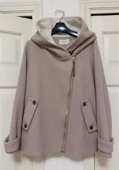 土日セール！La SRICフード付きジップコート配色アシメジップショートコート