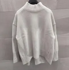 UNFILO 洗える カシミヤ ウール ハイネック ニット ラメ入り 白