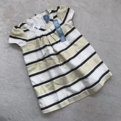 80cm■ 新品！GAPゴールドボーダーワンピース■  ギャップ7075ドレス
