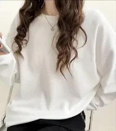 ワッフル素材 長袖カットソー ホワイト 2XL